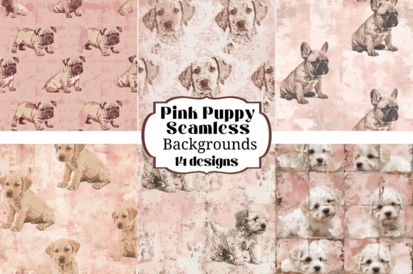14 Pink Puppy Seamless Backgrounds: Whimsical Digital Papers