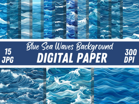 Blue Sea Waves Digital Paper Backgrounds