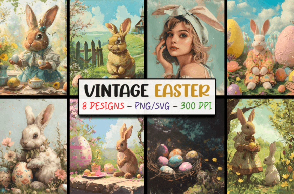 Charming Vintage Easter Backgrounds: SVG & PNG Design Assets