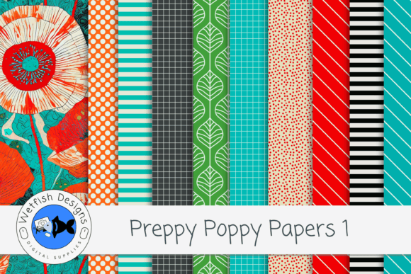Preppy Poppy Digital Paper Backgrounds 1