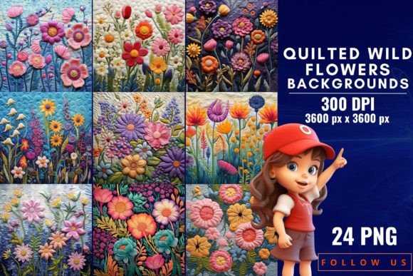 Quilted Wild Flowers Backgrounds: A Whimsical Design Asset