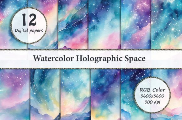 Watercolor Holographic Space Backgrounds for Modern Design